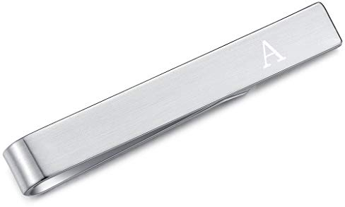 Honey Bear Initiale Lettre Alphabet Pinces à Cravate Homme/Garçons Slim Skinny,4cm,Acier inoxydable Pour Chemise le cadeau de mariage d'affaires (Argent brossé) (A)
