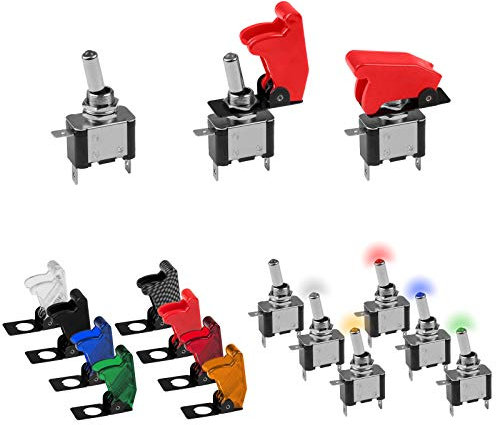 KFZ Kippschalter in 5 verschiedenen LED Farben und passende Kill-Switch Kappen zur Auswahl (Kappe Schwarz)