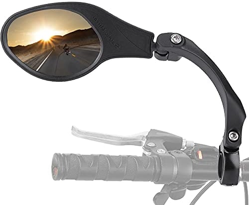 Fahrrad Rückspiegel, Fahrradlenker Bewertung Rückansicht mit Reflexstreifen, 360 Rotationsspiegel für Mountain Road Bikes, Fahrradrückspiegel klappbar (Links)