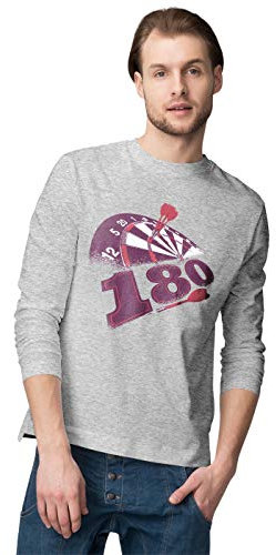 BLAK TEE Men's Shooting Darts into Bullseye 180 Long Sleeve T-Shirt XL Grey