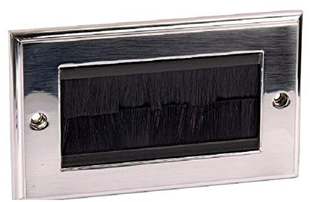 K M Electronics® Cable Tidy Wall Plate FACEPLATE 2 Gang Double Brushed Chrome Black Brushes