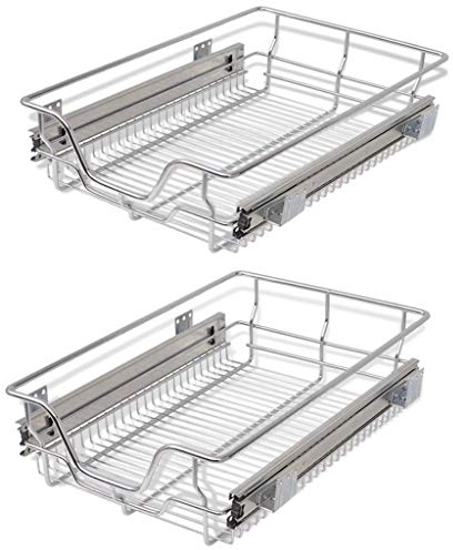 yorten 2 STK. Ausziehbare Einbauschublade Drahtk?rbe Korbauszug Silberfarbe für 40cm breite Küchenschrank Belastbarkeit Jeweils 25 kg