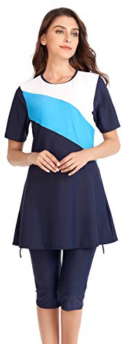 seafanny Muslim Swimwear Islamic Women's Short Sleeve Modest Swimsuit Rash Guard Surfing Beachwear Burkini (Blue, 4XL (UK Size 18-20))