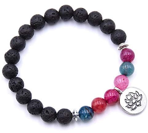 Generic Stein Armband,7 Chakra Vintage Natürliche Lava Mit Bunten Fossilen Stein Perlen Lotus Pendat Armreif Charm Schmuck Männer Frauen Freund