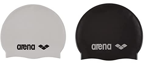 Arena Classic Silicone, Cuffia Unisex Adulto, Bianco (White/Black), Taglia Unica & Classic Silicone, Cuffia Unisex Adulto, Nero (Black-Silver), Taglia Unica