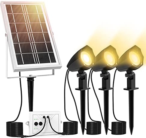 MEIHUA Solar Strahler Außen 2700K 4000K 6000K 3 Helligkeit 2 Dynamische Modi Timer IP66 Wasserdichte Solarlampen mit Fernsteuerung Gartenleuchten Solar für Garten Pfade Sträucher Haus 3 in 1