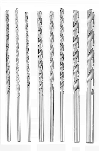 8PCS 200 mm Extra Long High-speed Steel HSS Twist Drill Bit Kit ,Diameter 2-10mm High hardness Spiral Drill Bit for Wood Plastic and Aluminum