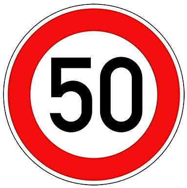 Aufkleber Verkehrszeichen VZ 274-50 Zulässige Höchstgeschwindigkeit 50km/h StVO Schild Folie selbstklebend | Ø5-30cm Made in Germany, Größe: Ø20 cm
