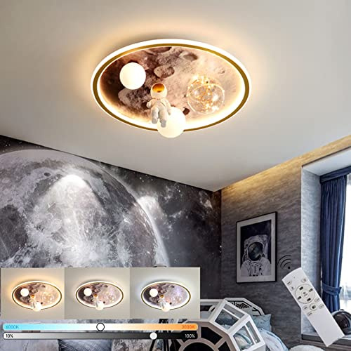 LOGT LED Mond Deckenleuchte mit Fernbedienung, 68W, 4800LM Ultradünne Deckenlampe Dimmbar für Mädchen/Jungen Schlafzimmer, Kreativ Astronaut Design, Rund Modern Kinderzimmerlampe, 50cm 3000-6000K