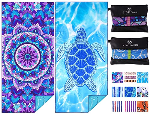 2 Pack Microfiber Oversized Lightweight Beach Towel 71x32 XL Extra Large Thin Sand Free Towels Travel Swim Pool Yoga Gym Camping for Adults Women Men Beach Essentials Accessories Vacation Gift