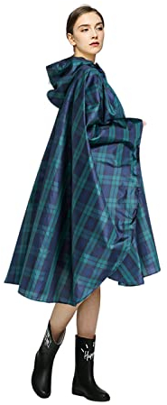 LAMA Mode Regenponcho Unisex Regenmantel Atmungsaktiv Regencape Leicht Regenjacke Regenschutzbekleidung Raincoat als Picknickdecke Sonnensegel für Herren Damen Wandern Camping Reisen, Grün kariert
