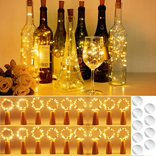 litogo 18 Stück LED Lichterkette mit Batterie, 2M 20LED Mini Lichterkette für Flasche DIY für Außen/Innen Deko für Party, Hochzeit, Weihnachten, Warmweiß