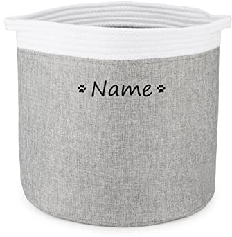 TONYFY Zusammenfaltbar Aufbewahrungsbox Korb mit Personalisiertem Namen, Rechteckige Aufbewahrungsbox für Hundespielzeug, Hundemäntel, Hundebekleidung und Katzen Hunde Zubehör (Pfote Weiß Grau)
