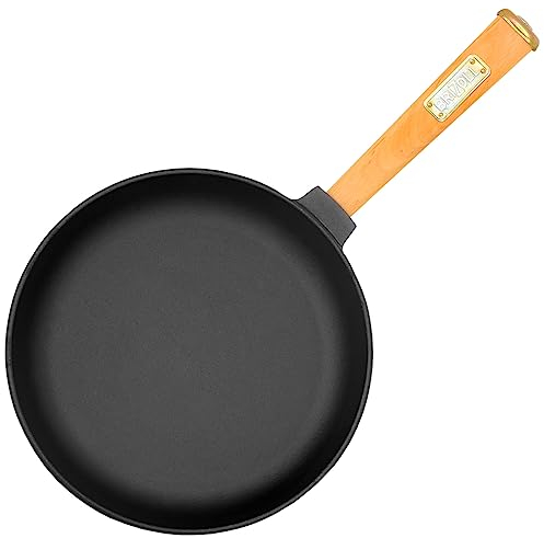4BIG.fun Gusseisenpfanne 22 cm Pfanne aus Gusseisen Induktion Gußeisenpfannemit Holzgriff Gusseiserne Bratpfanne geeignet für Gasgrill, Backofen, Feuerstelle und alle Herdarten