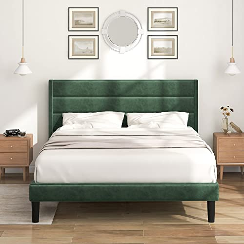 GFM Polsterbett 140 x 200 cm, Bettgestell mit Lattenrost & Kopfteil, gepolstertes Doppelbett, Textilbezug Samt in Dunkelgrün, Zeitloses modernes Design, Jugendbett