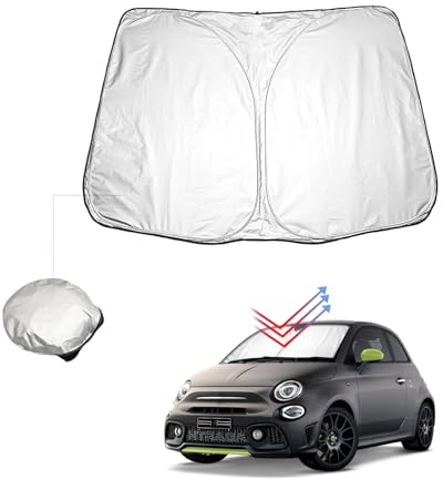 BIBIBO FIAT 500 Abarth 595 - Cubierta para parabrisas delantero compatible con Fiat 500 Abarth 595 2017-2024, protección solar para parabrisas delantero del coche, plegable, protección contra rayos UV