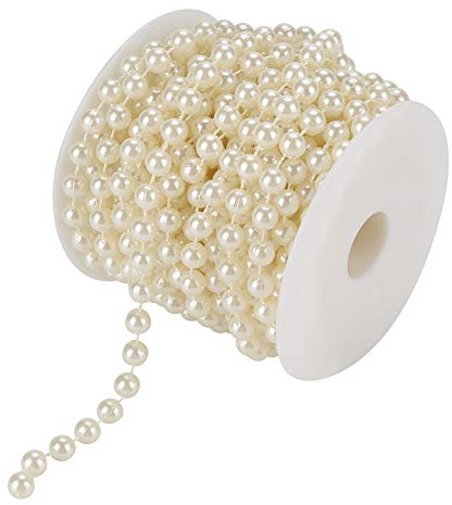 Honiwu Perlenkette Deko, 10m/32.8feet 8mm Perlenband Perlengirlande, Hochzeit Perlenschnur, Perle Draht Perlen für DIY Party Perlenhochzeit Dekor(Beige)