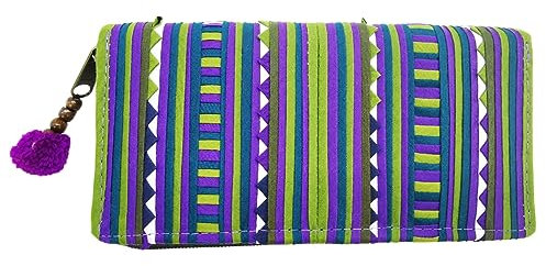 PANASIAM Portemonnaie Akha Tribe | ethno Geldbörse aus Baumwolle | Geldbeutel Purse Wallet | vegan & fair, blau grün, 20x10cm