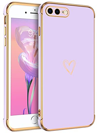 GUAGUA Handyhülle für iPhone 8 Plus/iPhone 7 Plus Hülle Cute Herz Muster Galvanisierte Kameraschutz Stoßfeste Silikonhülle Weich TPU Silikon Schutzhülle Dünn Hülle für iPhone 7 Plus/8 Plus, Lila