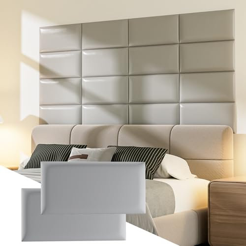 Elvone Gepolstertes Kopfteil, 12 Paneele, Größe 19,8 x 39,9 cm, zum Abziehen und Aufkleben, gepolsterte Wandpaneele für Kinder, 3D-Anti-Kollisions-Wandmontage, Bett-Kopfteil für komplett, Grau