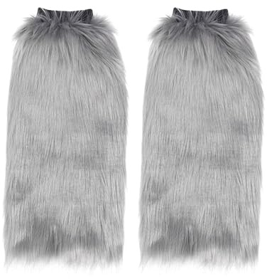 GALPADA Faux Leg Warmer Grey Long Boot Cuffs Cover for Women Girls Soft Lightweight Plush Leg Warmer for Winter and Fall Wear over Shoes for a Scrunched Sock or Boot Look