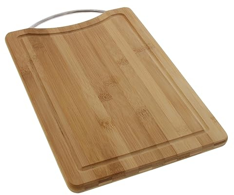 Pradel Excellence - Planche à Découper Rectangulaire en Bambou 20 x 30 cm - Rigole à Jus Intégrée - Poignée de Transport en Acier Inoxydable - Surface Résistante