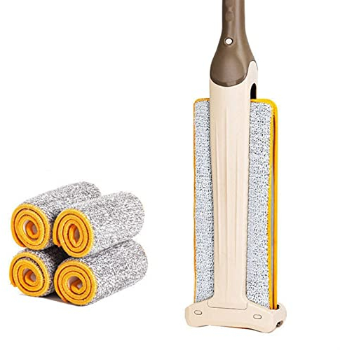 Mocio Mocio Magico Piatto a Doppia Faccia Mocio Autostrizzante per Pavimenti in Legno Duro Mocio per Pavimenti in Microfibra a 360° a Mani Libere con 4 Cuscinetti Lavabili in Microfibra Mocio per la