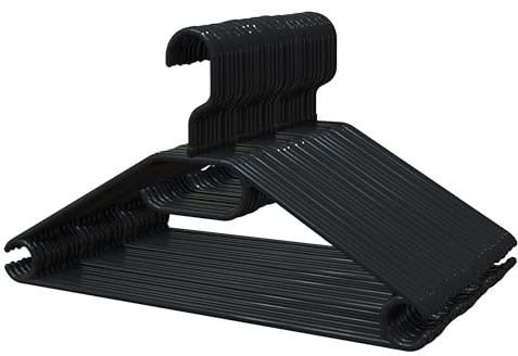 PORTENTUM Kleiderbügel aus 100% Recyceltem Kunststoff, 30 Stück, Schwarz. Für Alle Kleidungsarten, 360º Drehbarer Haken, Platzsparend, Zubehörhalter, Haken für Kleider, Blusen & Röcke, Made in Spain