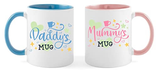 OM Print Hub Juego de tazas de café para mamá y papá, para nuevos padres, baby shower, regalo del día de la madre/padre, Navidad, aniversario, día de la madre, juego de tazas de 300 ml (diseño 3 -