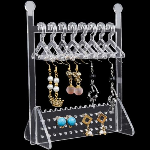 craspire 74 Trous Présentoir de Boucles d'oreilles en Acrylique pour Bijoux, Mini Cintre Suspendu, Support Transparent pour Clous d'oreilles, Clips sur Les Trous, Organisateur Transparent
