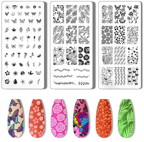 PH PandaHall 3 Stück Nagelstempelplatte Nagelstempel Blumenblatt Nail Art Schablonen Druckvorlage Nagelschablonen Edelstahl Nagelbildplatten Für Nageldekoration Salon