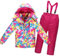 YuanDiann Kinder Skianzug 2 Teiliges Set Skijacke und Skihose Baumwollfüllung Fleece Futter Warm Wasserdicht Snowboarden Jungen Mädchen Schneeanzug für Kinder 110–150 cmRosa Camo 140