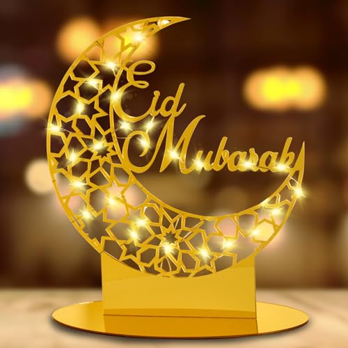 Ramadan Deko, LED Lampe Ramadan Dekoration Eid Mubarak Dekoration, Acryl Ramadan Mubarak Dekoration Islamische Deko, Mond Sterne LED Muslim Nachtlicht Ramadan Laterne Islamische Ramadan Geschenke