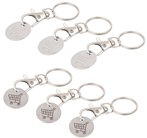 Garzire 6 Pcs Trolley Token, Shopping Trolley Token, Stainless Steel Trolley Coin Keyring UK (Black, White)