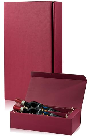 5x Geschenkkarton Wein für 2 Flaschen - Rot - Verpackung in hochwertiger Leinenoptik (5x für 2 Flaschen)