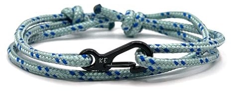 Carabiner Paracord Bracelet - Strong Climbing Rope With Adjustable Black Clasp - Durable Survival Handmade Men's Bracelet (Grey & Blue)