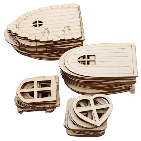 Milisten 96 Stücke Feengarten-tür Bastelset Mit Miniaturtür Und Fenster Für -dekor Türornament Und Türdekoration Holzspäne Für DIY Märchentür Für Garten