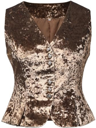 COSDREAMER Gilet in velluto vintage da donna con scollo a V corto senza maniche elegante gilet casual top
