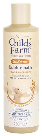 Childs Farm OatDerma Bain moussant sans parfum, hydratation apaisante pour peaux sensibles, bébé, 250 ml