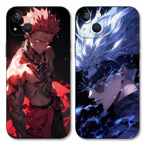 Eouine 2 Pack Phone Case For iPhone 14 Pro 6.1'', Anime Gojo Satoru Itadori Yuji Cartoon Pattern Shockproof Soft Aesthetics Design Full lens Protection Cover for Children Boy Girl