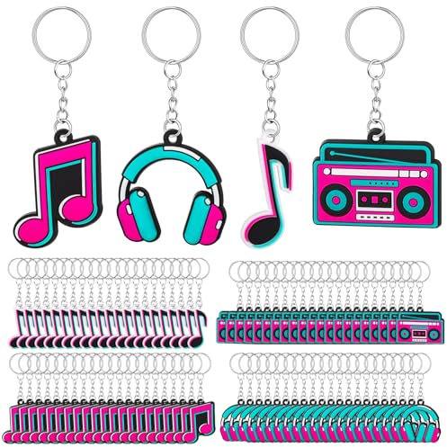 Fumete 128 Pcs Music Party Favors Keychain Piano Note Silicone Key Chains Gift Bulk Kid Musical Themed Note Christmas Headphones Radio School Keyring Bag Backpack Birthday Party Supplies Decor (Music)