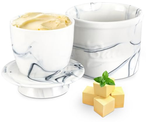 Butterdose Porzellan,weiß Französische Butterdose,Butterfass Keramik mit Wasserkühlung, Französischer Buttertopf Keramik, butterglocke mit Deckel für Frische und Streichfähige Butter