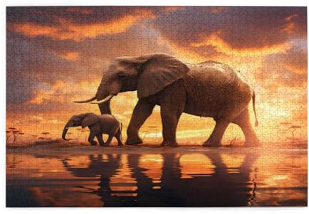 Mexpekil 1000 Teile Puzzles für Erwachsene Afrikanische Tier Elefant Holzpuzzles Herausfordernde Puzzlespiele für Jugendliche Geschenke