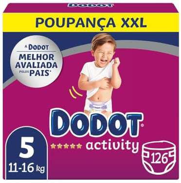 Dodot Bebé Activity Pañales Talla 5+ (12-17 kg) – Máxima Absorción, Ajuste Total 3D, 126 Unidades