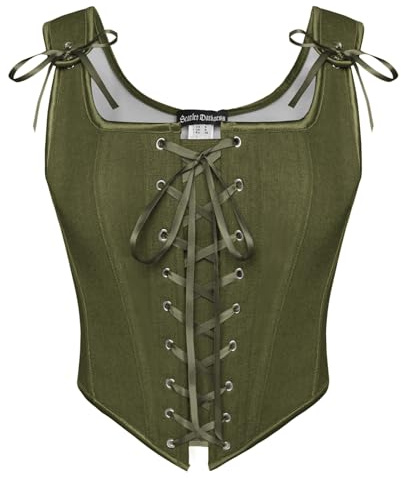 SCARLET DARKNESS Damen Mittelalter Korsett Trachtenmieder Gothic Corset Top | Knochen | Linker Reißverschluss | Schleifenbänder | Renaissance | Viktorianisch | Vintage | Halloween | Karneval | Party
