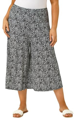 Roman Curve Abstract Spot Culotte for Women UK - Ladies Everyday Autumn Winter Comfy Soft Evening Vacation Work Party Night Out - Black Plus - Size 30