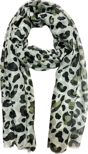 Jeamis XL Leopard Seide Fashion Frühling Schals Sommer Herbst Halstuch Übergangsschal Baumwolle Stola Tuch Silk Leo (Grün)
