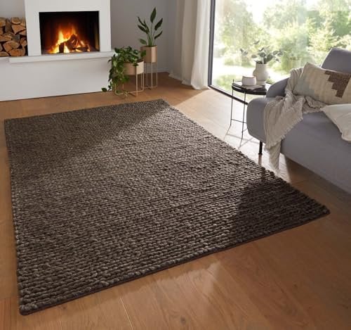 Taracarpet moderner Boho skandi Landhaus Handweb Teppich gewalkt im Zopf Sumakh Design für Wohnzimmer Schlafzimmer und Esszimmer braun 160x230 cm