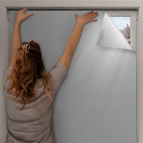 Valquid Blackout Blind, 200×145cm Temporary Blackout Blinds Stick on Window, Portable Blackout Blind with 10 Pairs Velcro – Blackout Curtains for Bedroom, Cut to Any Size or Shape(Grey)