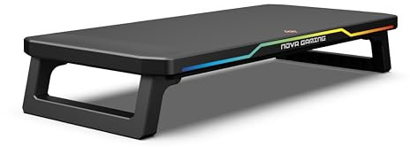 NOVA GAMING CELESTIUM - Rialzo schermo RGB con hub - Supporta fino a 25 kg, Pattini antiscivolo, 3 porte USB, 2 porte USB-C, LED RGB - Compatibilità universale